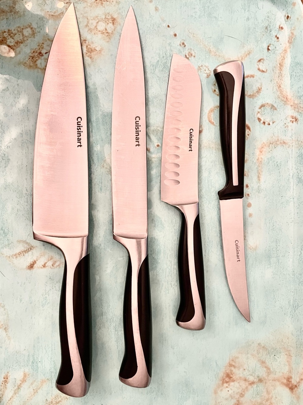 CUISINART 4 Pc Knife Set Chef Santoku Slicing Paring Stainless Steel Black